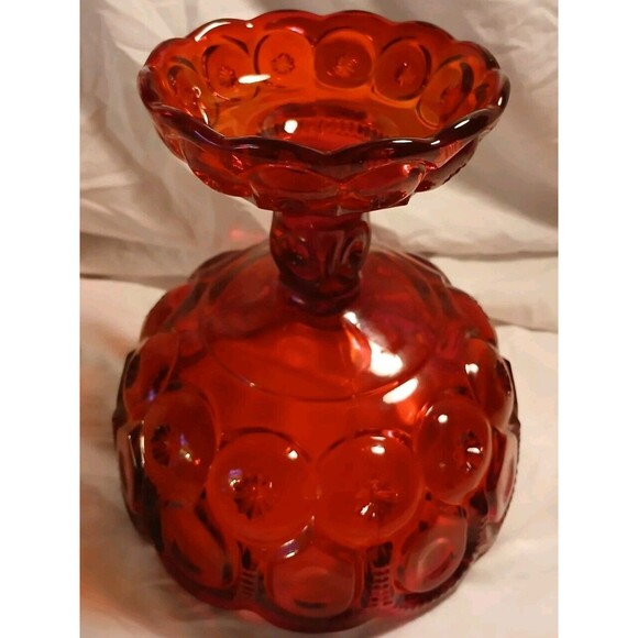 12" L.E. Smith Ruby Red Moon & Star Footed Candy Dish w/ Lid UV GLOW - Picture 4 of 8